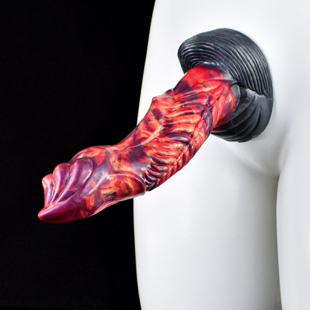 Domlust Fire Dragon Dildo – Platinum Silicone Spiral Rib Creature Cock with Suction Cup | G-Spot & Anal
