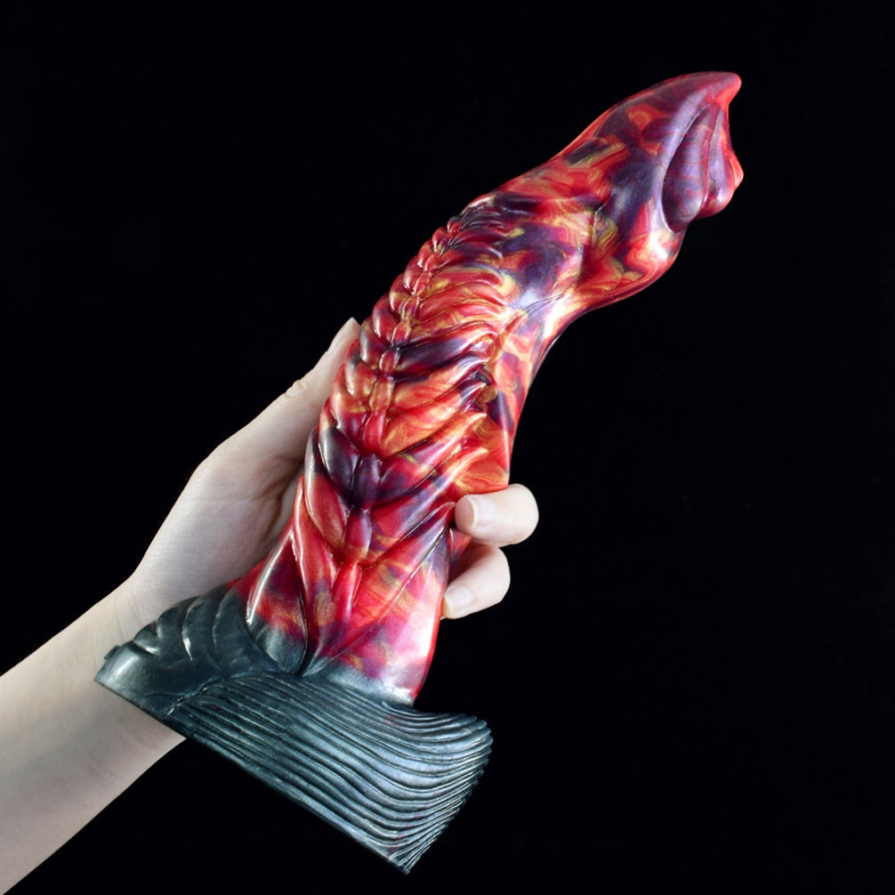 Domlust Fire Dragon Dildo – Platinum Silicone Spiral Rib Creature Cock with Suction Cup | G-Spot & Anal