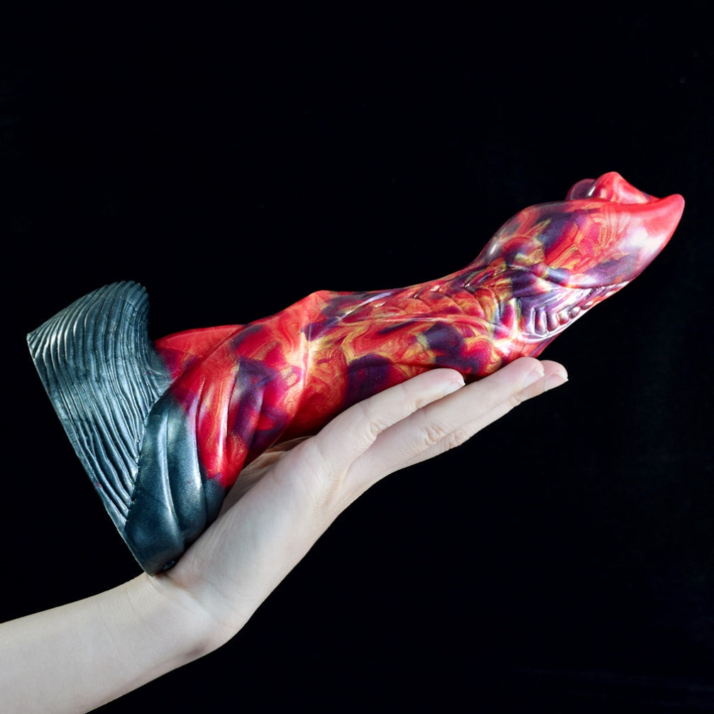 Domlust Fire Dragon Dildo – Platinum Silicone Spiral Rib Creature Cock with Suction Cup | G-Spot & Anal