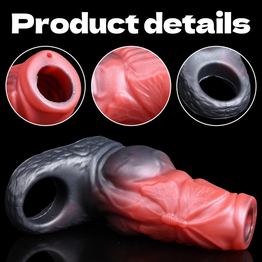 Blood Red Fantasy Canine Cock Sleeve – Open-Ended Silicone Penis Extender for Desensitization & Girth Enhancement