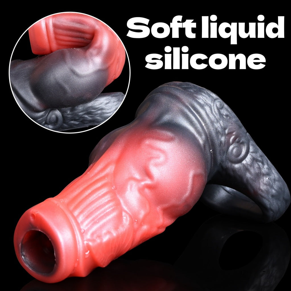 Blood Red Fantasy Canine Cock Sleeve – Open-Ended Silicone Penis Extender for Desensitization & Girth Enhancement
