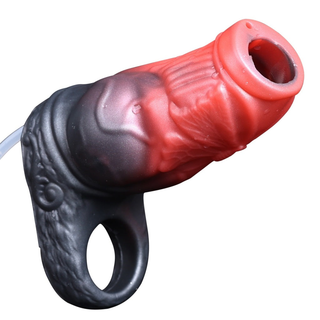 Blood Red Fantasy Canine Cock Sleeve – Open-Ended Silicone Penis Extender for Desensitization & Girth Enhancement