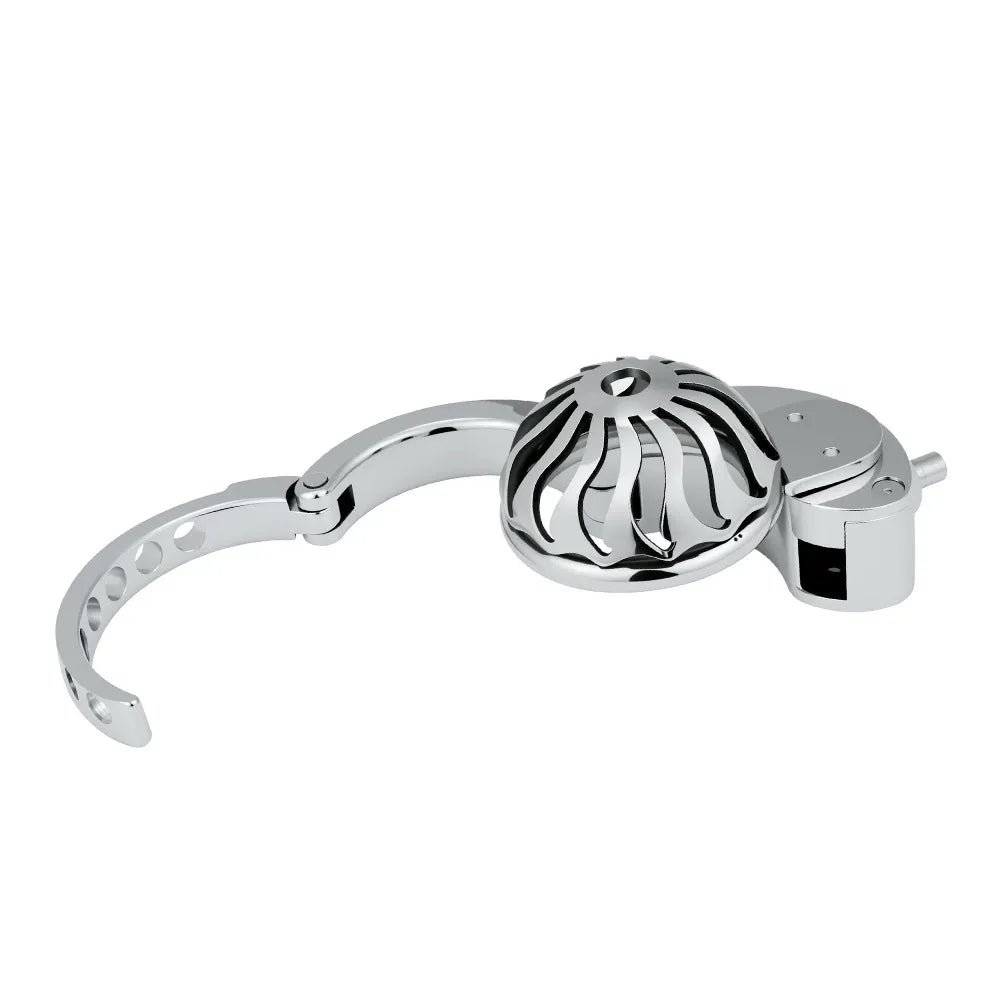 Metal Chastity Cage for Men with Invisible Button Lock – Dome Design, 6 Adjustable Sizes, Ventilated Open Structure