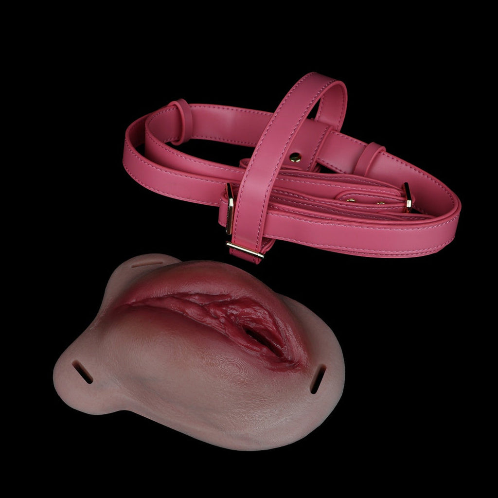Fleshy Silicone Leather Strap-On Fake Pussy – Wearable Fake Vagina for Crossdressing & Feminization Sex Toys
