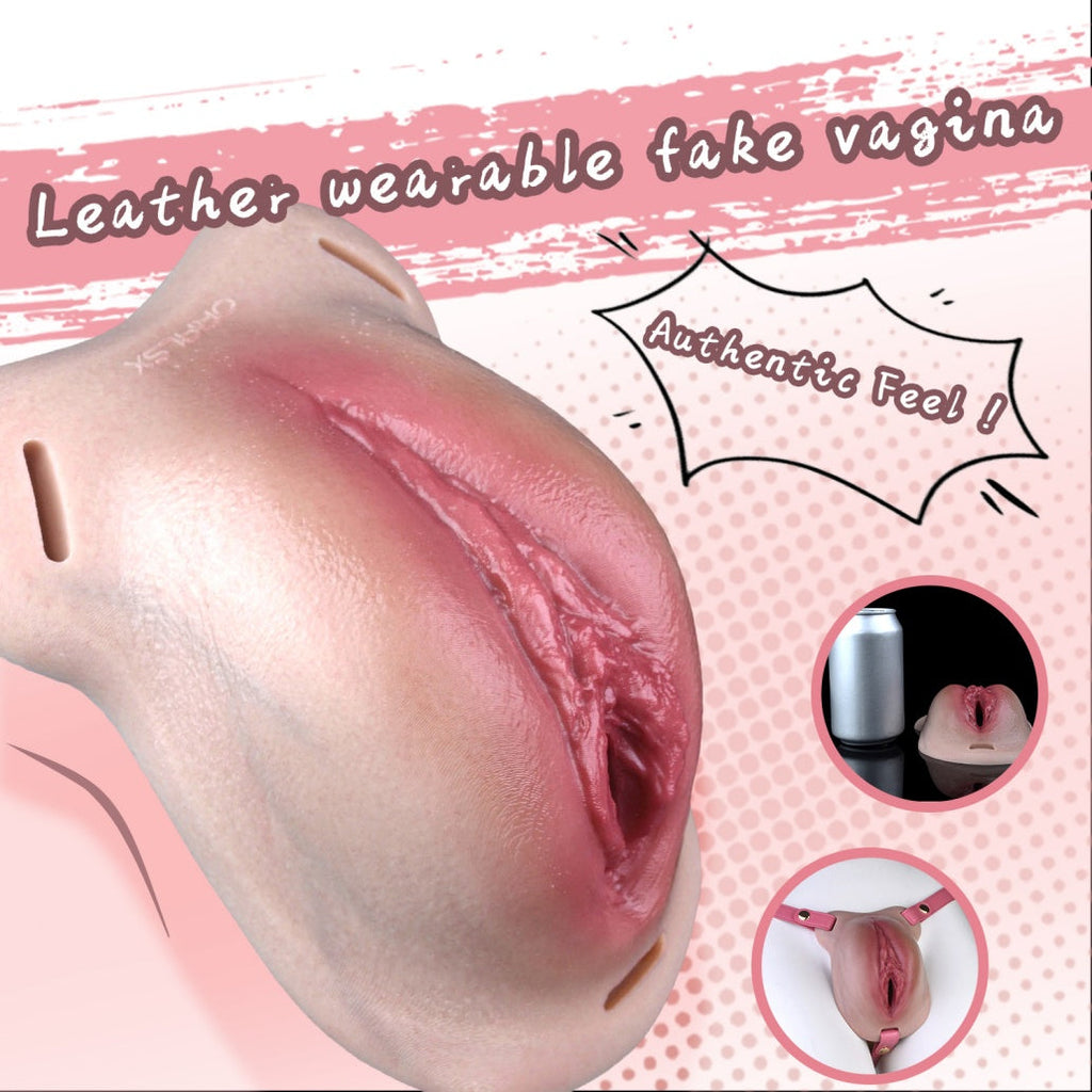 Fleshy Silicone Leather Strap-On Fake Pussy – Wearable Fake Vagina for Crossdressing & Feminization Sex Toys