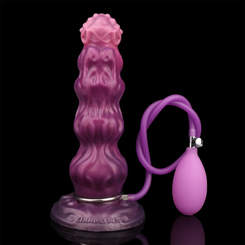 Inflatable Dildo – Beaded Platinum Silicone Expanding Toy | Purple Gradient | 2.59–2.83in | Domlust