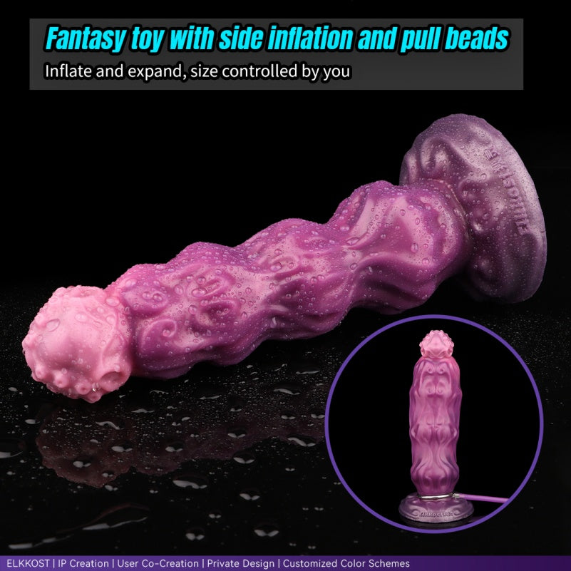 Inflatable Dildo – Beaded Platinum Silicone Expanding Toy | Purple Gradient | 2.59–2.83in | Domlust