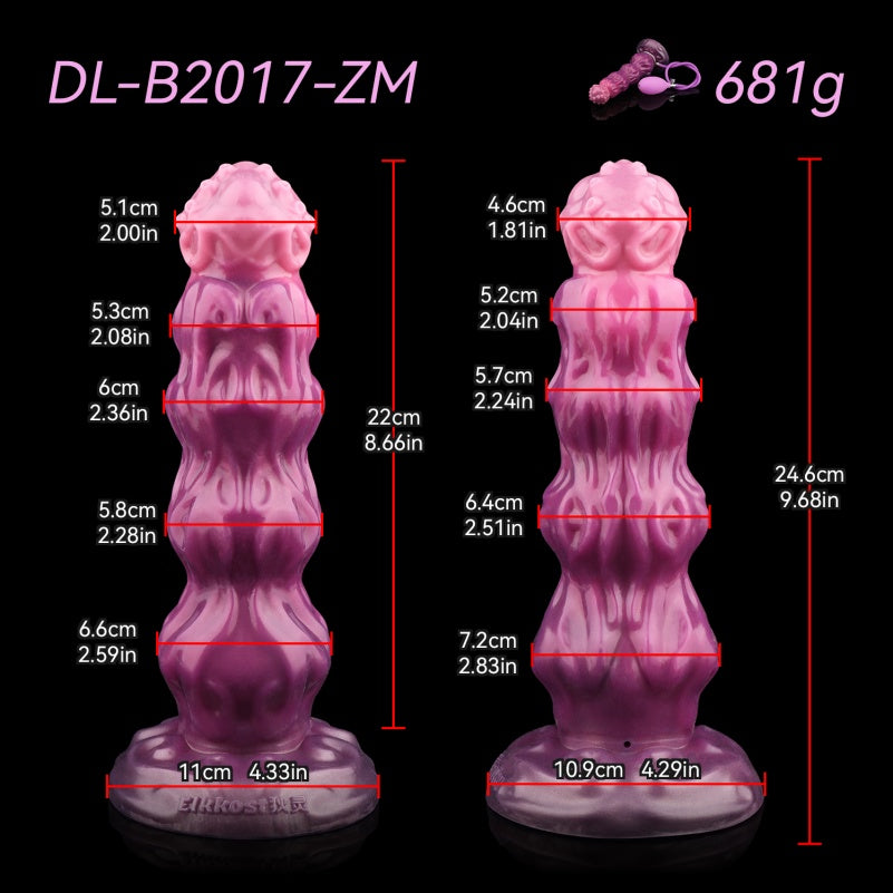 Inflatable Dildo – Beaded Platinum Silicone Expanding Toy | Purple Gradient | 2.59–2.83in | Domlust