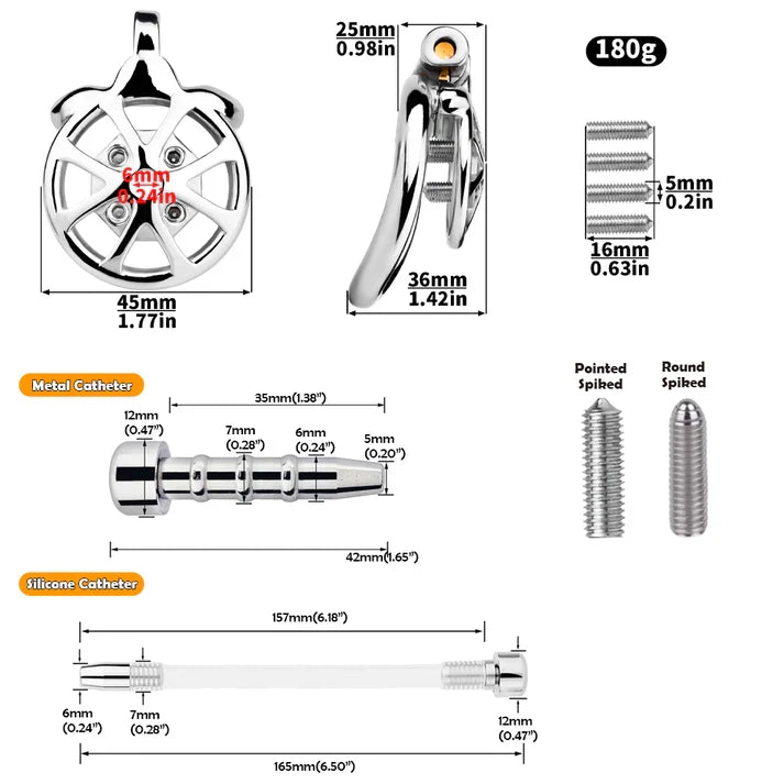 Stainless Steel Cock Torture Device with Removable Spikes | Adjustable Spiked Chastity Cage