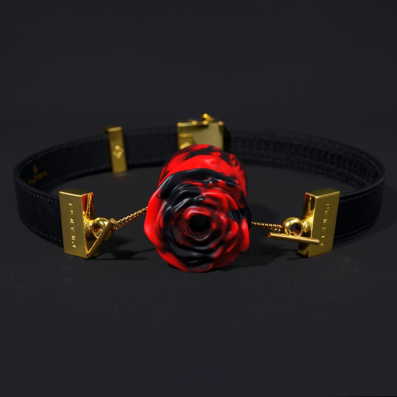 Red-Black Silicone Strapon Lust Fantasy Ball Gag - Female Bondage Erotic Tease Oral Sex Toy