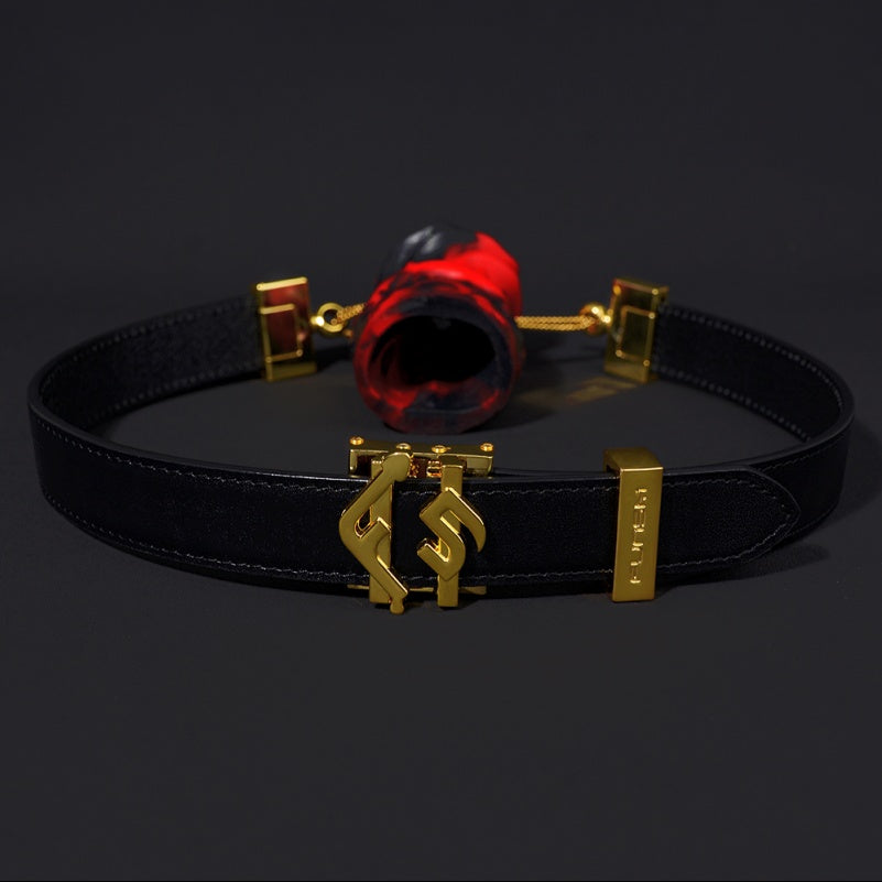 Red-Black Silicone Strapon Lust Fantasy Ball Gag - Female Bondage Erotic Tease Oral Sex Toy