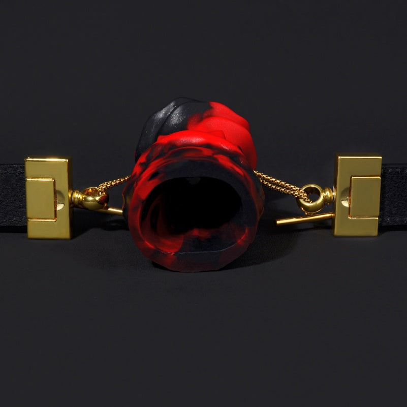 Red-Black Silicone Strapon Lust Fantasy Ball Gag - Female Bondage Erotic Tease Oral Sex Toy