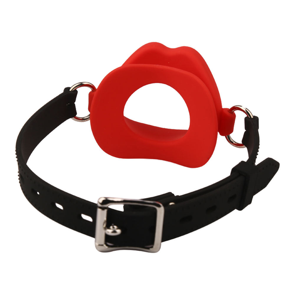 Fantasy Red Lip Ball Gag  - Leather Belt Bondage Restriants Oral Sex Toys