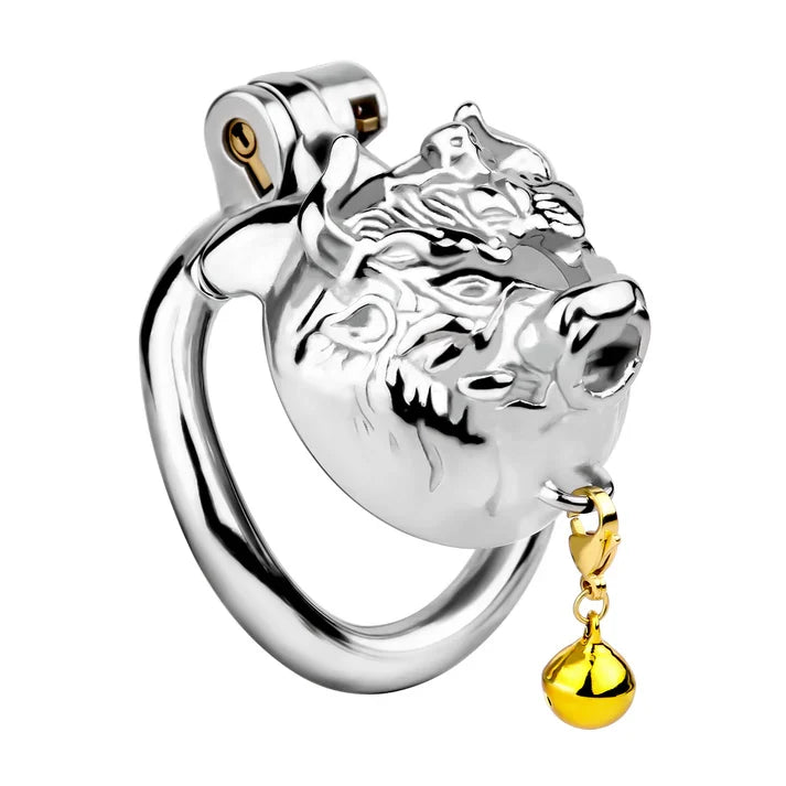 Metal Beast Tiger & Bull Chastity Cage with Bell