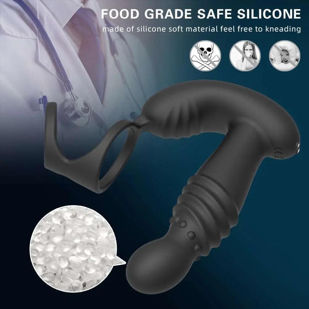 Remote Control Thrusting Prostate Massager with Dual Cock Rings – Hands-Free P-Spot Stimulator | Domlust