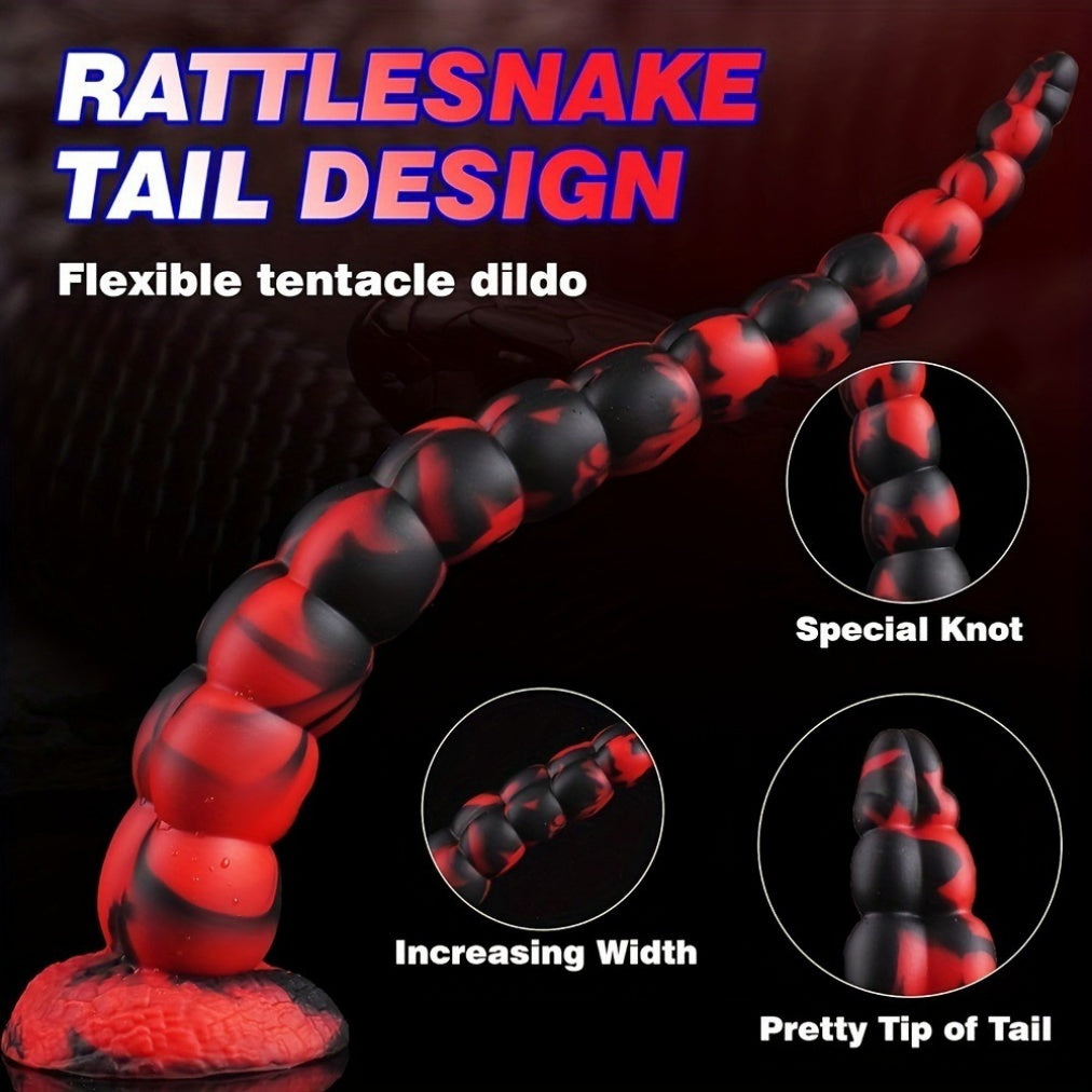 Domlust Blood Black Beaded Monster Dildo – Platinum Silicone Graduated Bulb Fantasy Suction Cup Sex Toy