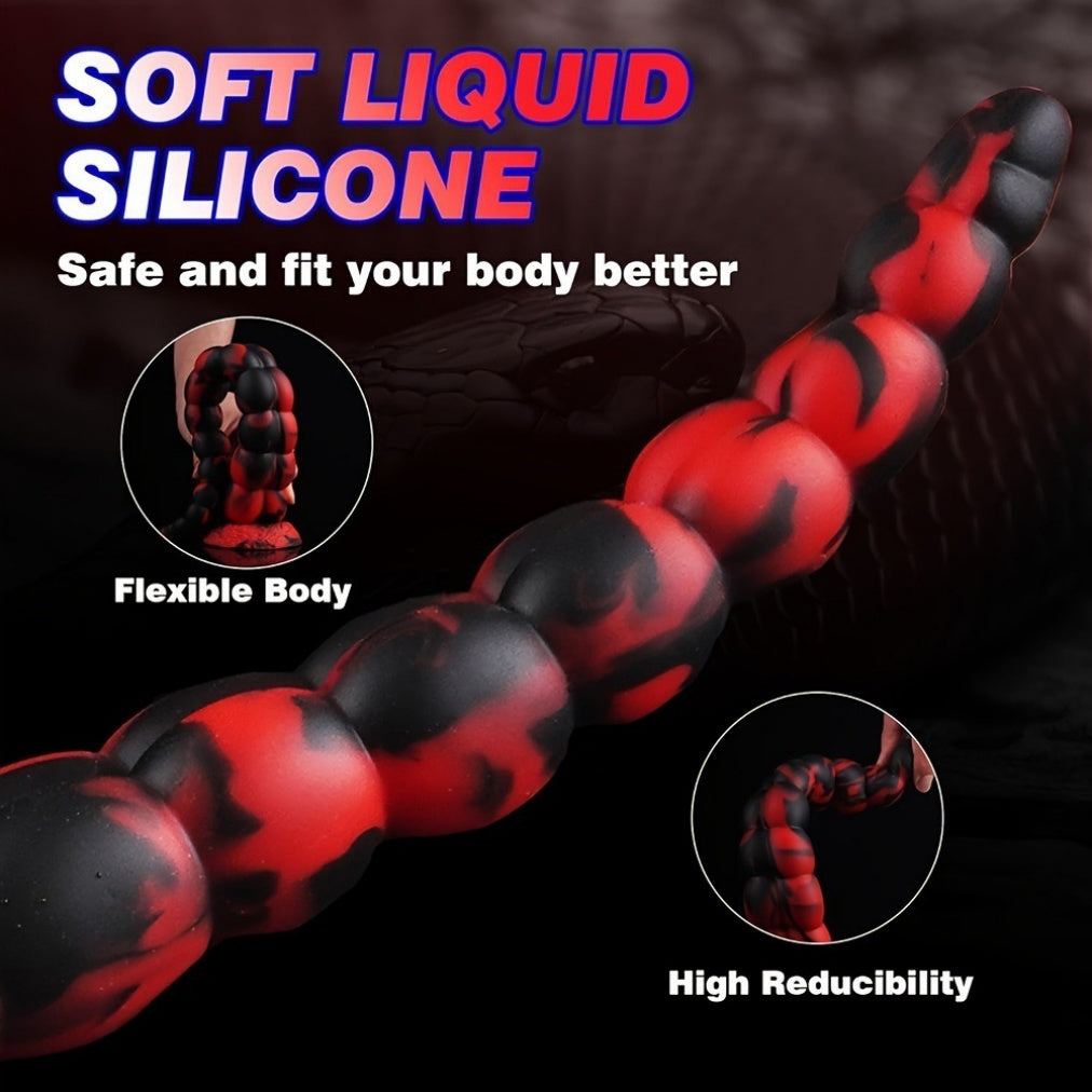 Domlust Blood Black Beaded Monster Dildo – Platinum Silicone Graduated Bulb Fantasy Suction Cup Sex Toy