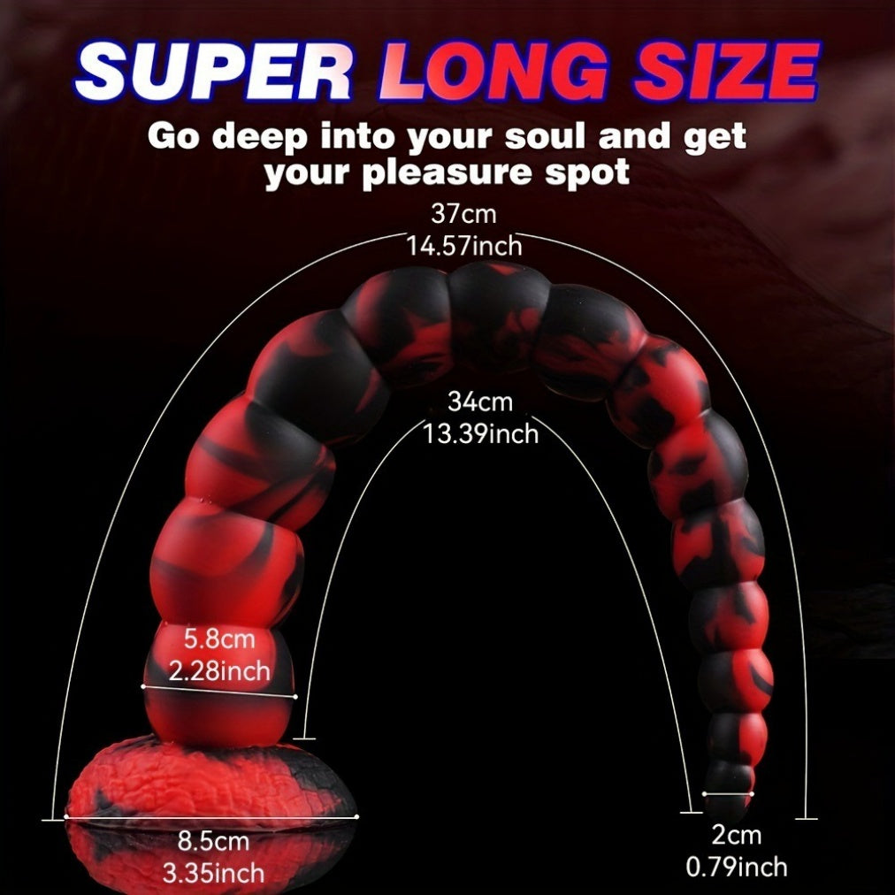 Domlust Blood Black Beaded Monster Dildo – Platinum Silicone Graduated Bulb Fantasy Suction Cup Sex Toy