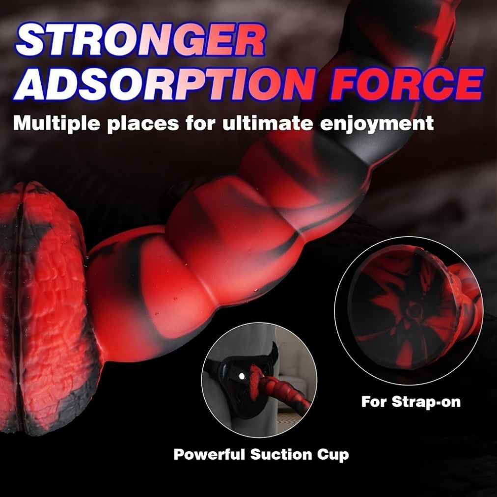 Domlust Blood Black Beaded Monster Dildo – Platinum Silicone Graduated Bulb Fantasy Suction Cup Sex Toy