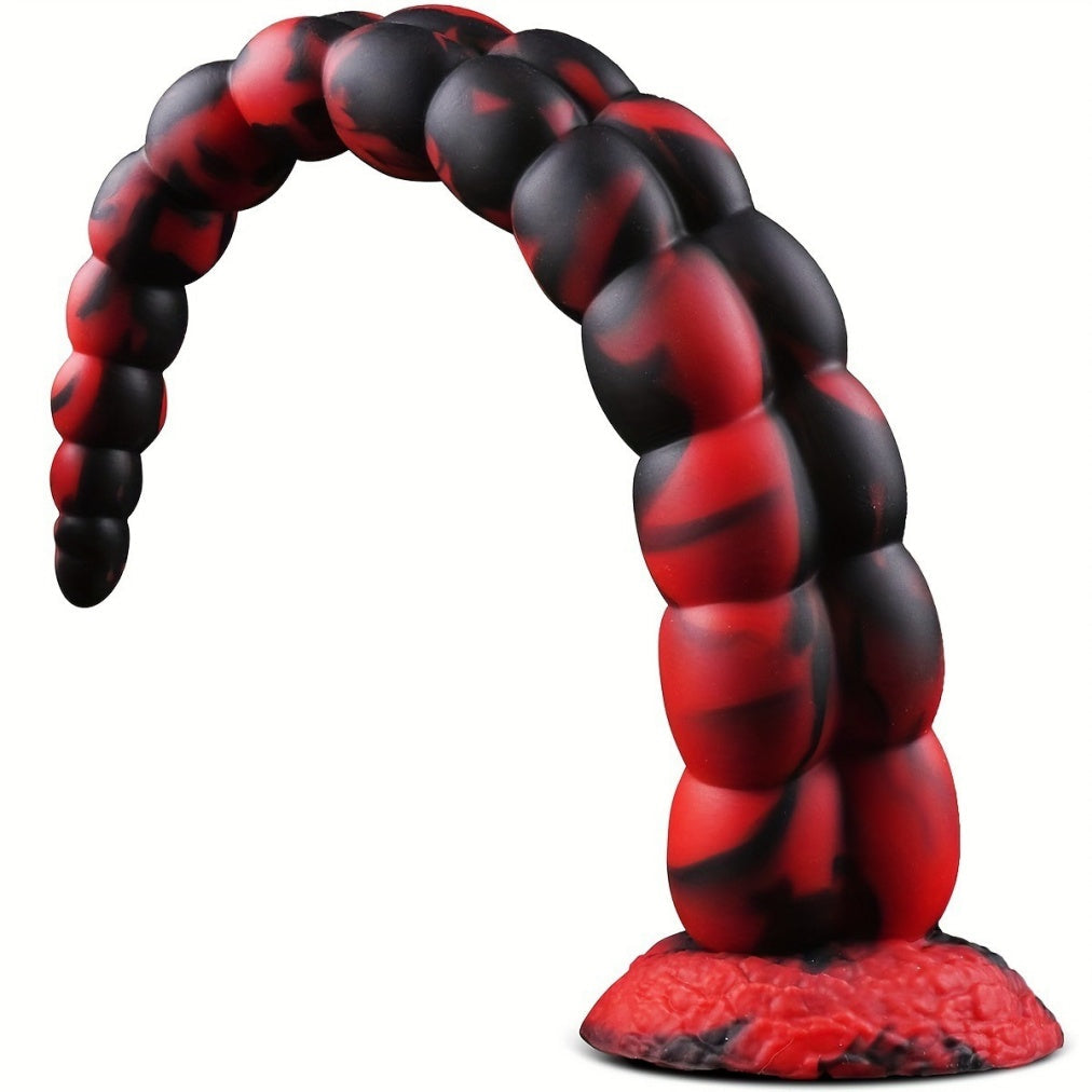 Domlust Blood Black Beaded Monster Dildo – Platinum Silicone Graduated Bulb Fantasy Suction Cup Sex Toy