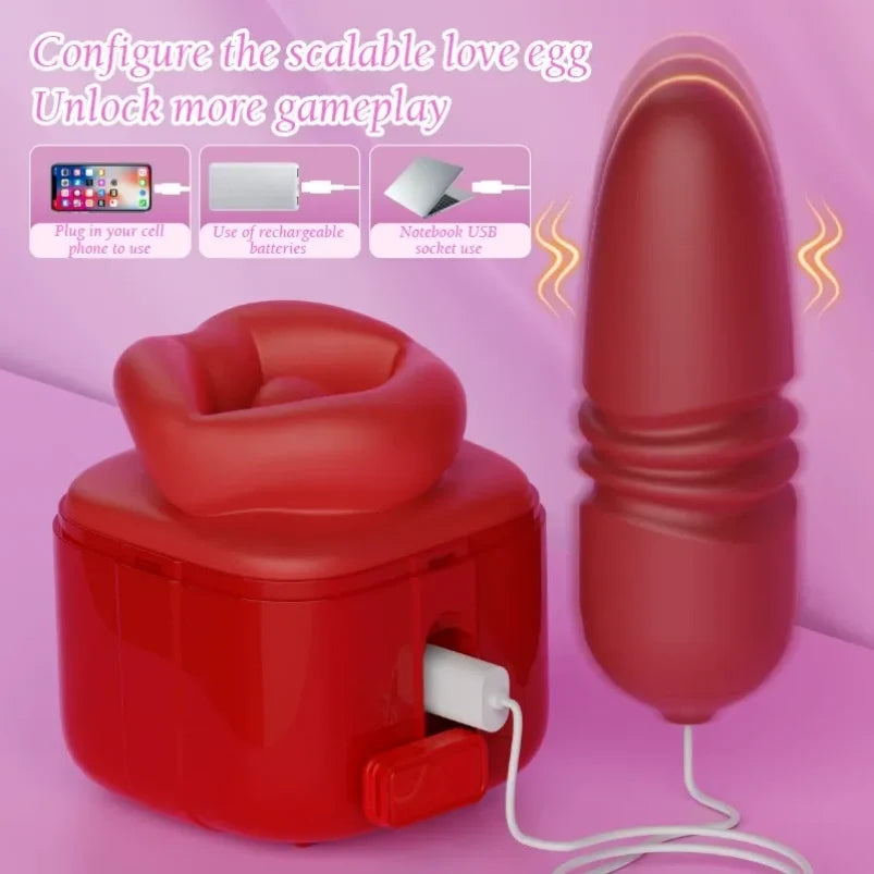 Red Lip Clit Sucking Thrusting Vibrator - Dual-action Vibrating Bullet Tongue Oral Sex Toys