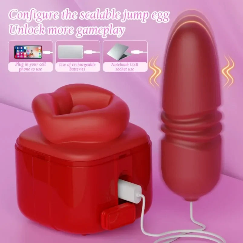 Red Lip Clit Sucking Thrusting Vibrator - Dual-action Vibrating Bullet Tongue Oral Sex Toys