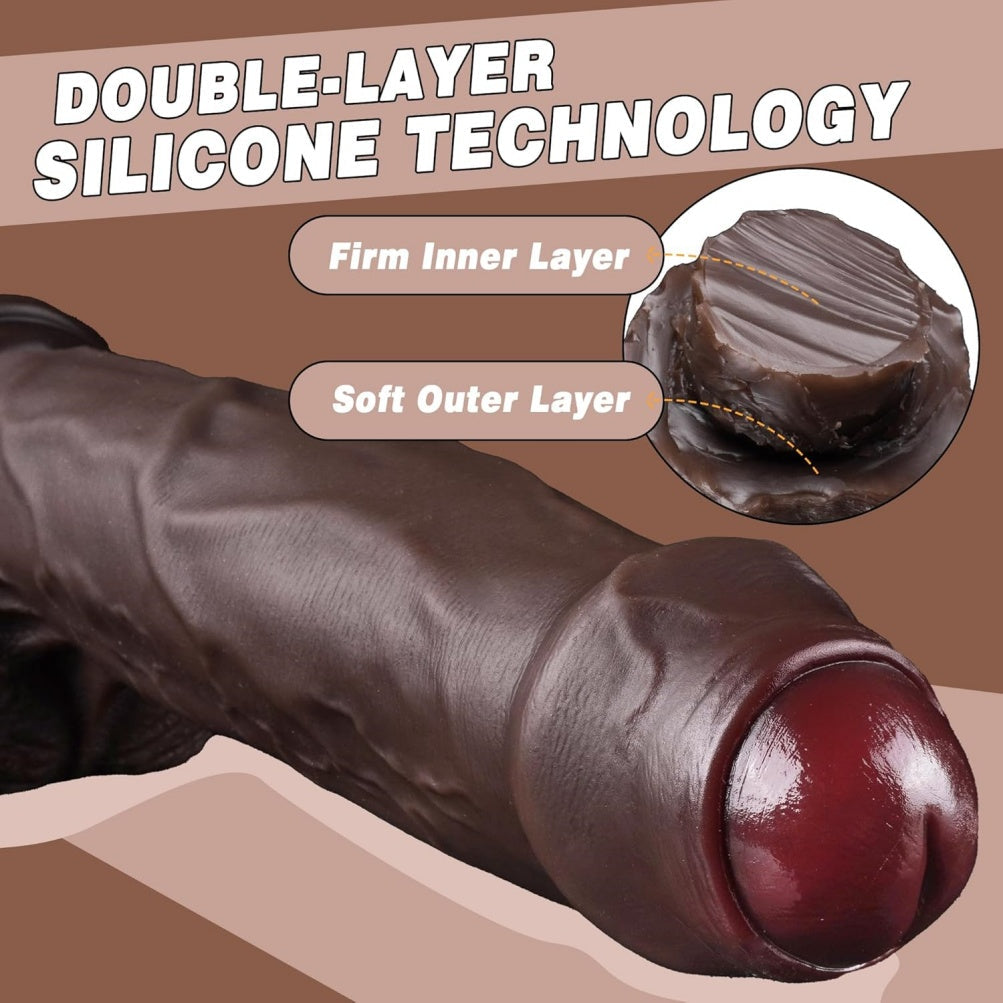 Domlust Giant Black Realistic Dildo – Dual-Density Platinum Silicone 9.65" G-Spot Suction Cup Fetish Sex Toy