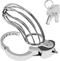 Large Adjustable Metal Male Chastity Cage – Secure Locked Penis Cage with 2 Keys Included, Silver