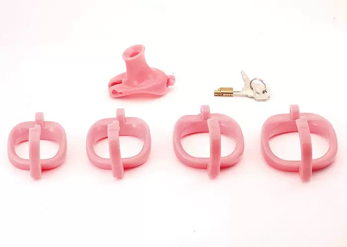 Plastic Male Chastity Cage with Key – Adjustable ABS Design, 3 Internal Styles, 4 Ring Sizes (42–55mm), Pink / Black / Clear