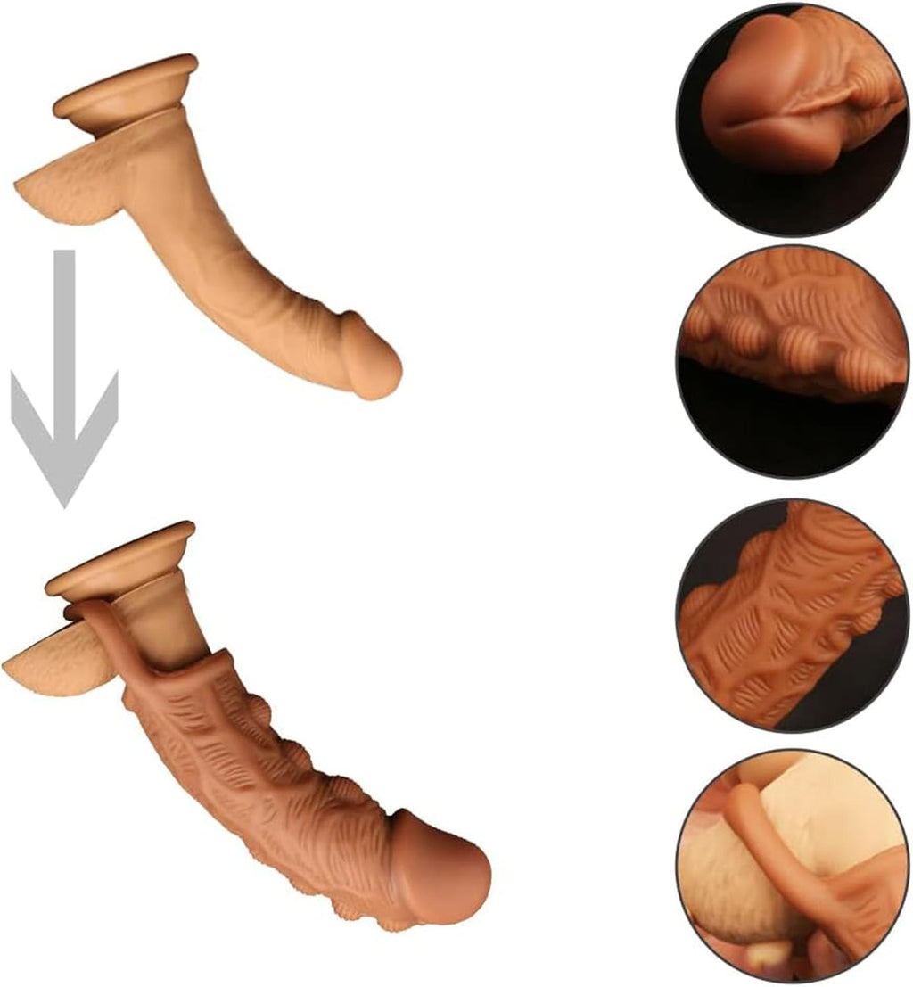 Vibrating Bullet Realistic Penis Sleeve - Spike Clit Stimulator Cock Ring Trainer Fantasy Male Condom