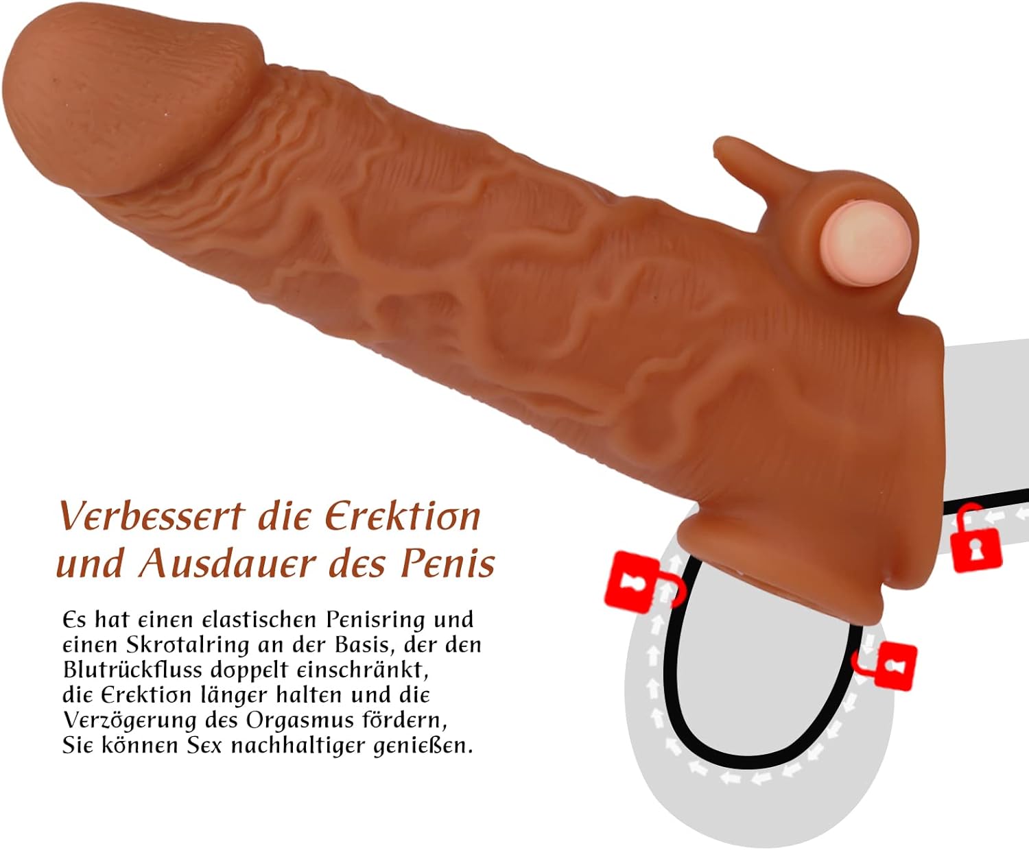 Life Size Penis Sleeve Condom - Vibrating Bullet Cocksleeve Clit Stimulator Sex Toys for Men