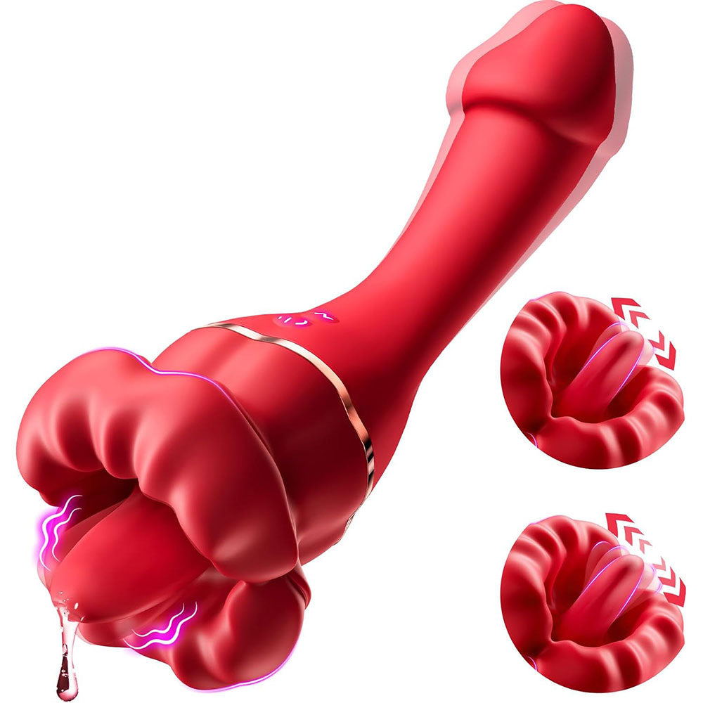 Big Mouth Tongue Clit Stimulator Anal Dildo Rose Toy - Double Clitoral Vibrator G Spot Prostate Massager