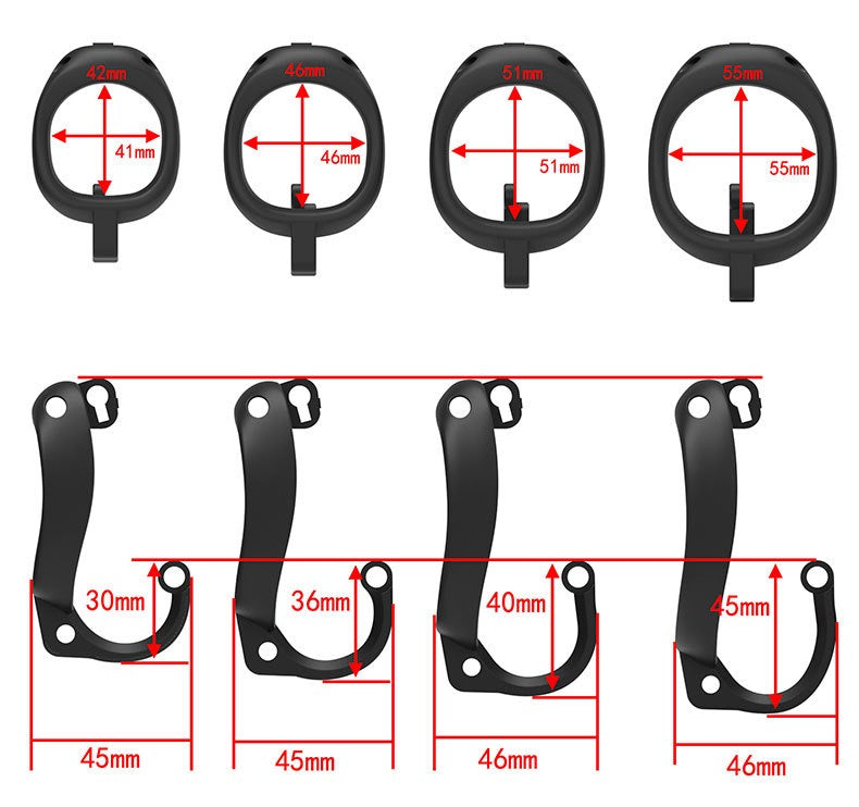 Plastic Male Chastity Cage with Key – Adjustable ABS Design, 3 Internal Styles, 4 Ring Sizes (42–55mm), Pink / Black / Clear
