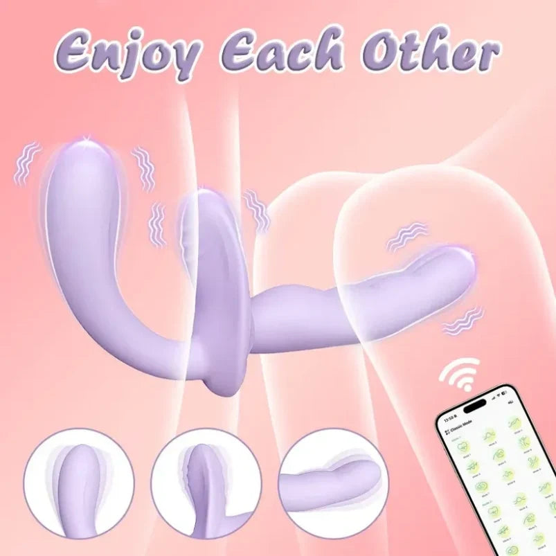 APP Controlled Vibrating Strapless Dildo - Purple Double End Women Masturbating Vibrator