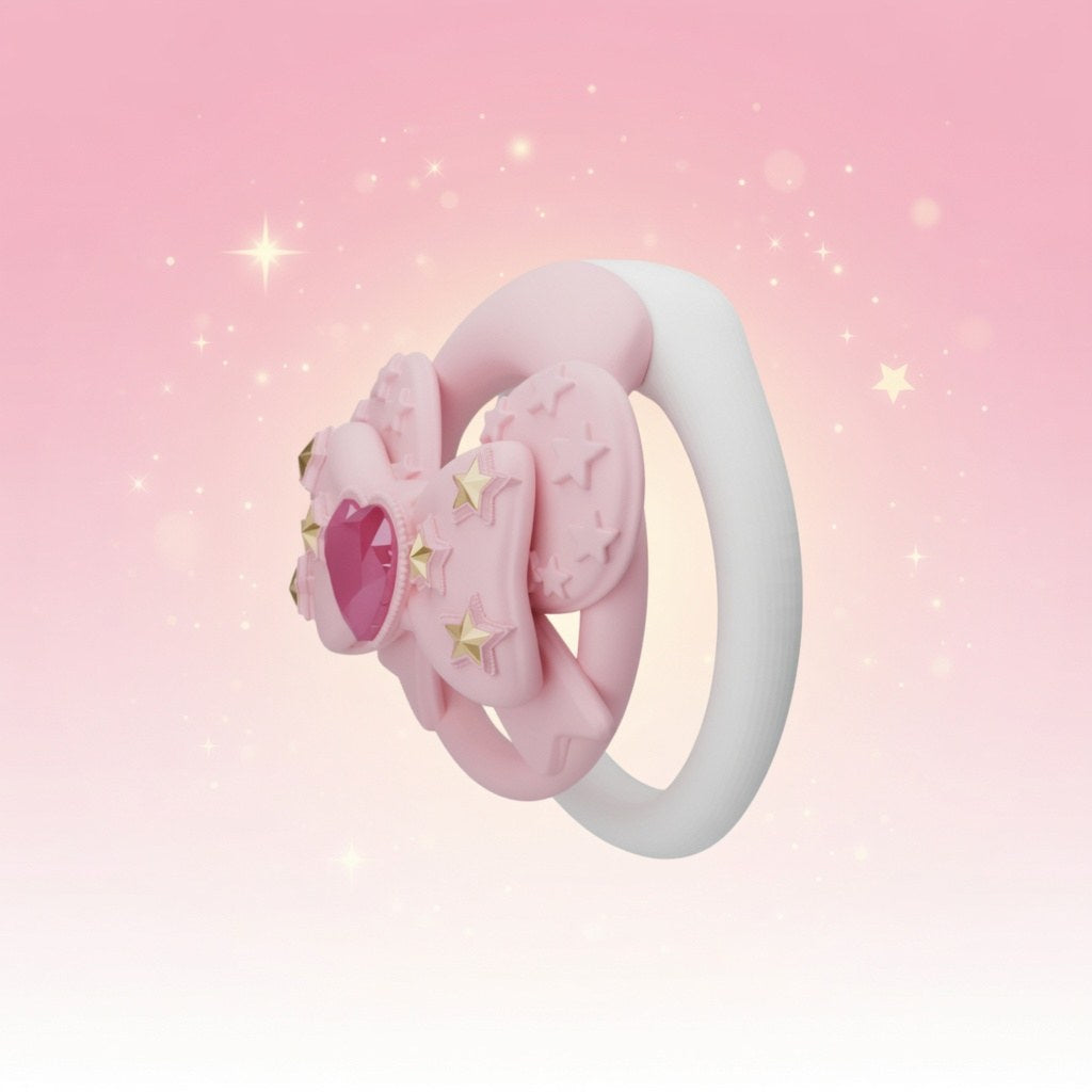 Cute Pink Bow Heart Gem Lockable Chastity Cage – Ultra Mini Lock Core, Discreet Kawaii Silicone Chastity Device