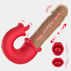 Domlust 3-in-1 Thrusting Vibrating Dildo – Platinum Silicone Telescoping Clit Licker Magic Wand Fantasy Sex Toy