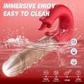 Domlust 3-in-1 Thrusting Vibrating Dildo – Platinum Silicone Telescoping Clit Licker Magic Wand Fantasy Sex Toy