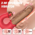 Domlust 3-in-1 Thrusting Vibrating Dildo – Platinum Silicone Telescoping Clit Licker Magic Wand Fantasy Sex Toy