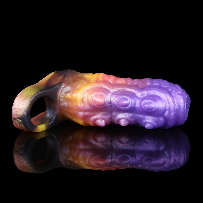 4.5‑Inch Insectoid Fantasy Penis Sleeve – Spiral Silicone Extender in Purple‑Orange Gradient
