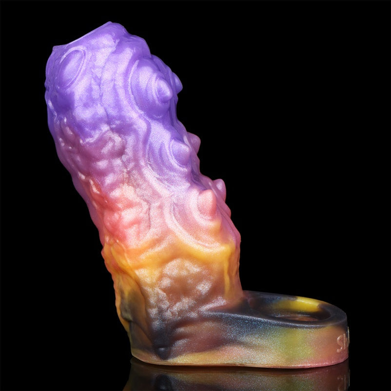 4.5‑Inch Insectoid Fantasy Penis Sleeve – Spiral Silicone Extender in Purple‑Orange Gradient