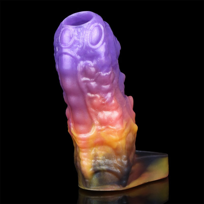 4.5‑Inch Insectoid Fantasy Penis Sleeve – Spiral Silicone Extender in Purple‑Orange Gradient