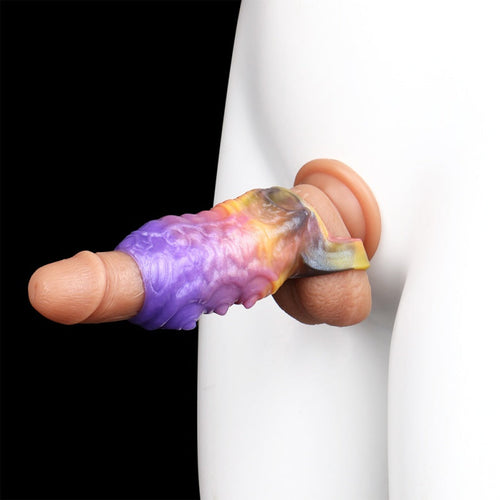 4.5‑Inch Insectoid Fantasy Penis Sleeve – Spiral Silicone Extender in Purple‑Orange Gradient