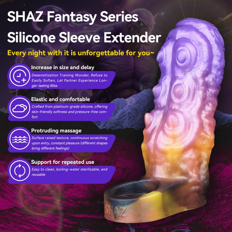 4.5‑Inch Insectoid Fantasy Penis Sleeve – Spiral Silicone Extender in Purple‑Orange Gradient