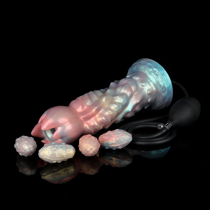 Edwiin Colorful Inflatable Ovipositor Dildo with 4 Eggs – Silicone Fantasy Egg Laying Toy