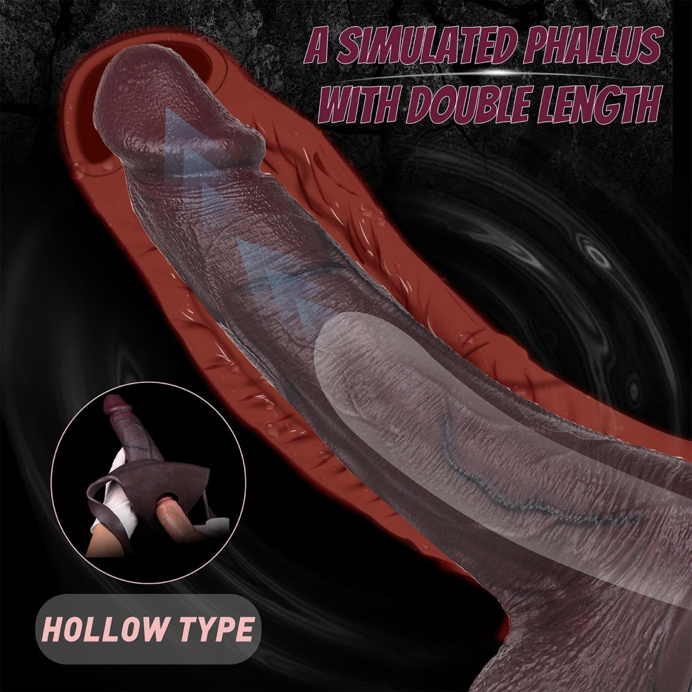 10 inch Hollow Dildo Sheath Underwear - Realistic Black Penis Sleeve Extender Silicone Pants