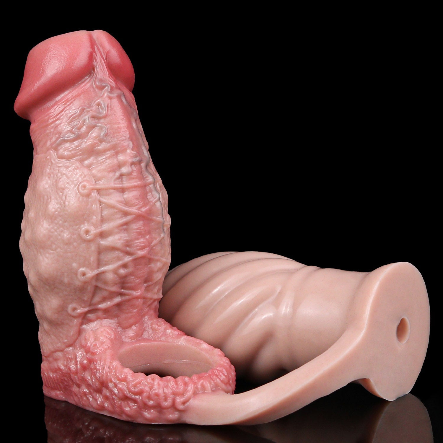 Vibrating Cock Sleeve with Butt Plug & Prostate Massager — Platinum Silicone Penis Extender for Dual Stimulation