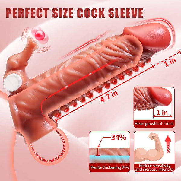 Remote Control Vibrating Cock Sleeve - Clit Stimulator Knotted Penis Sheath Male Extender