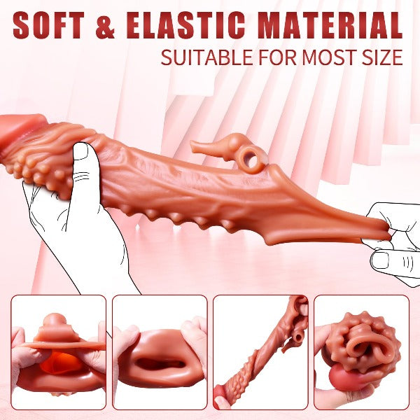 Remote Control Vibrating Cock Sleeve - Clit Stimulator Knotted Penis Sheath Male Extender