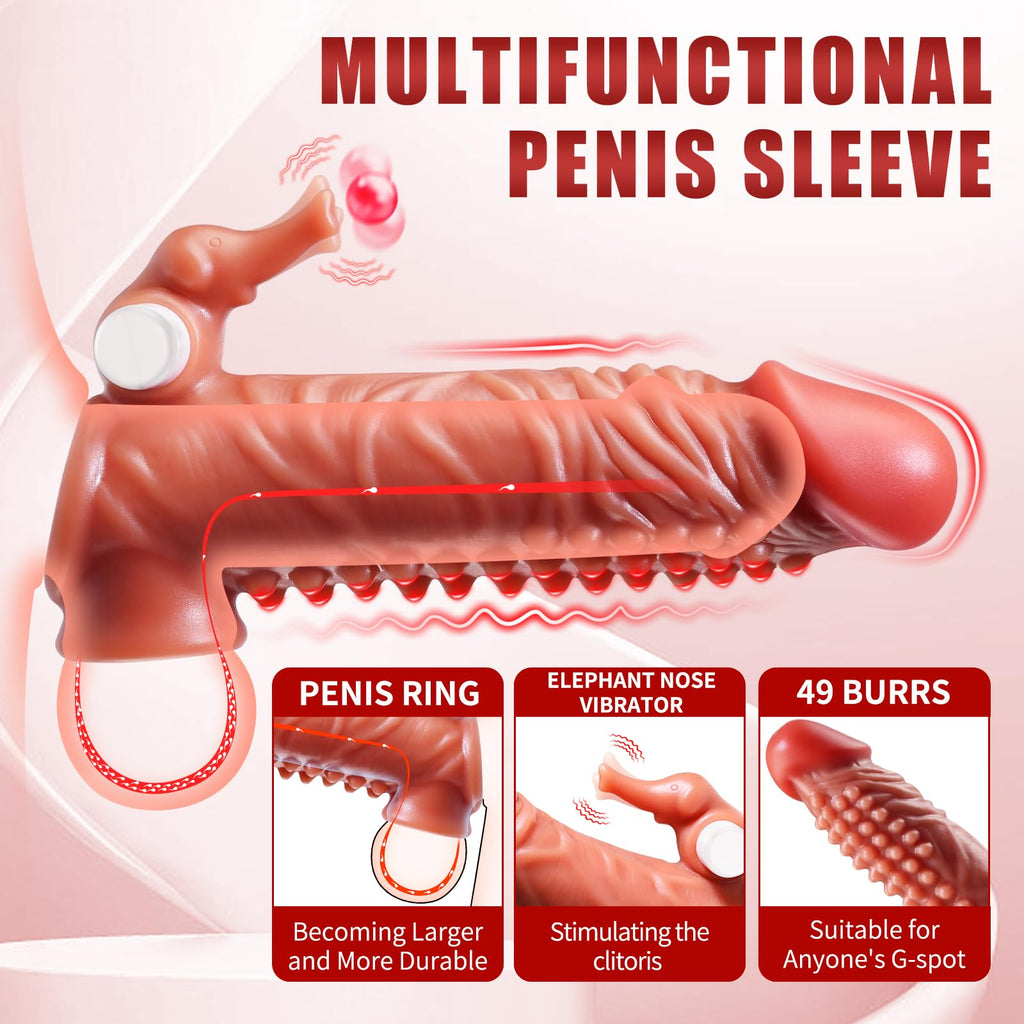 Remote Control Vibrating Cock Sleeve - Clit Stimulator Knotted Penis Sheath Male Extender