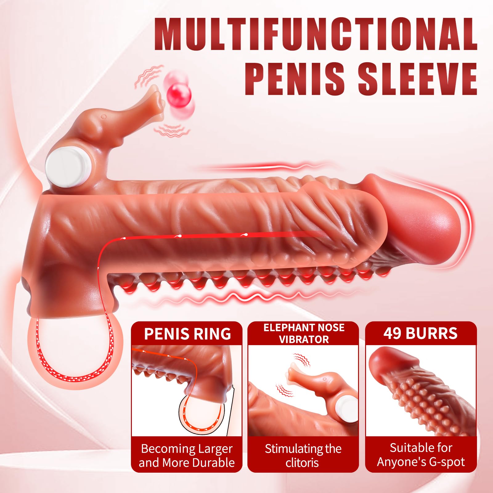 Remote Control Vibrating Cock Sleeve - Clit Stimulator Knotted Penis Sheath Male Extender